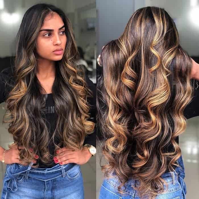 Chunky Brown Highlights for Women with Black Hair