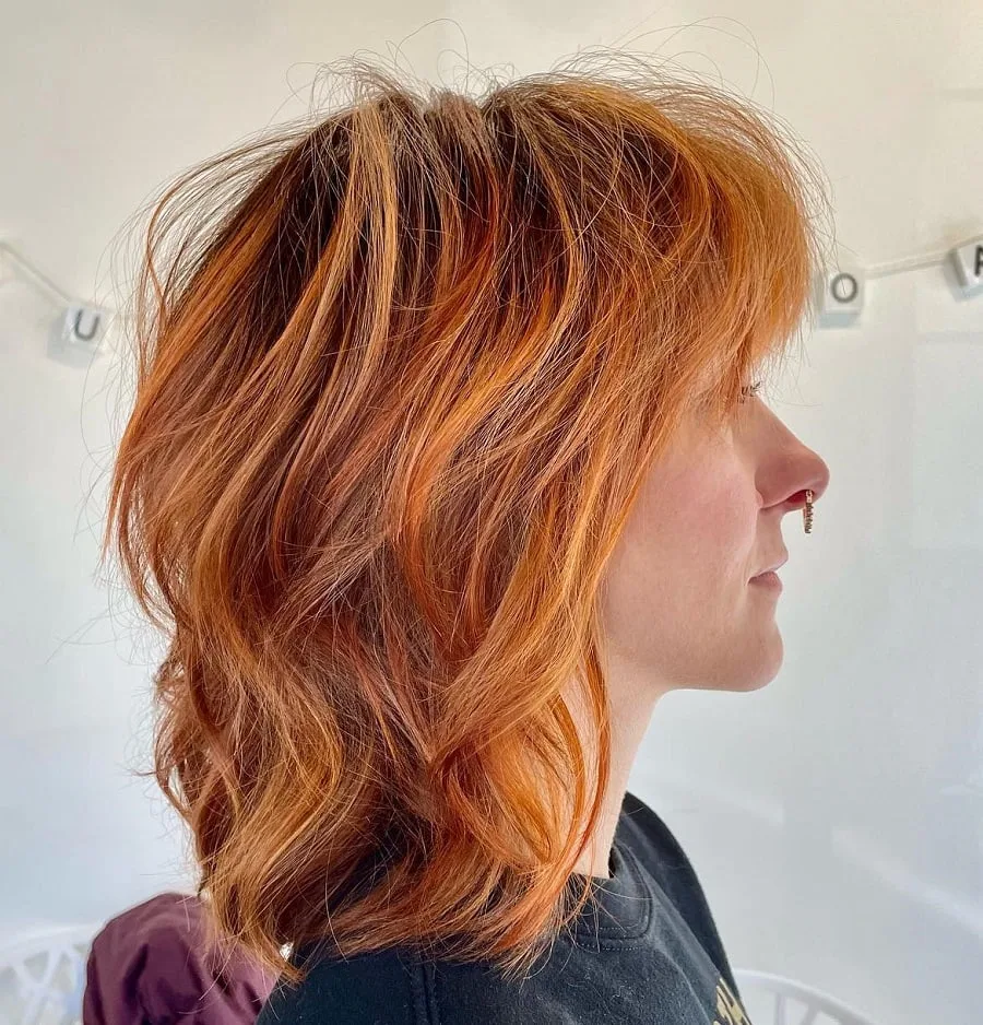 brown shag with copper highlights