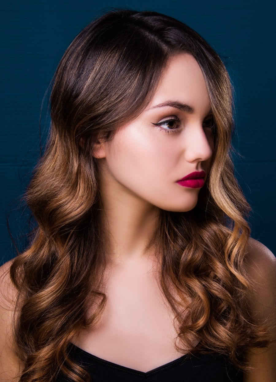 brunette balayage hair with waves