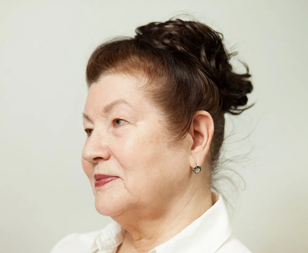 brunette hair updo for older women