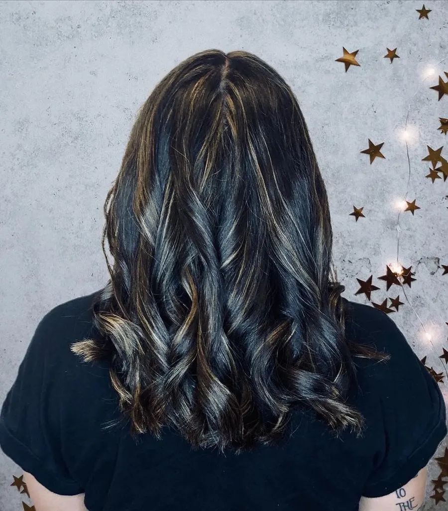 brunette hair with golden blonde highlights