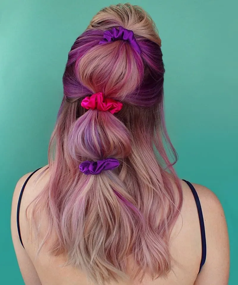 bubble ponytail with scrunchie