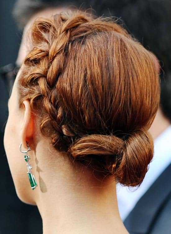 low bun with side braid for short hair