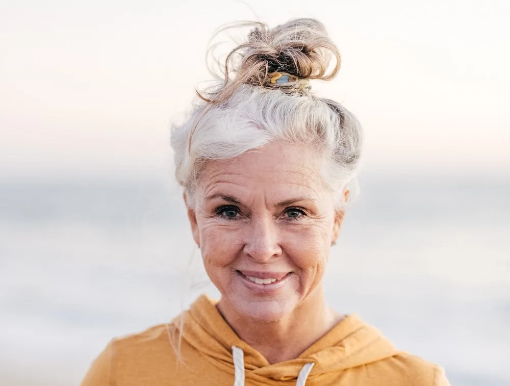 bun hairstyle for fine wavy hair over 50