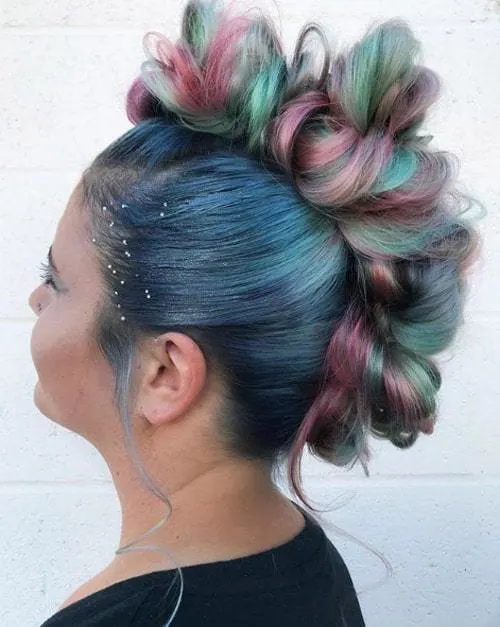 Bun Mohawk with Colorful Highlights
