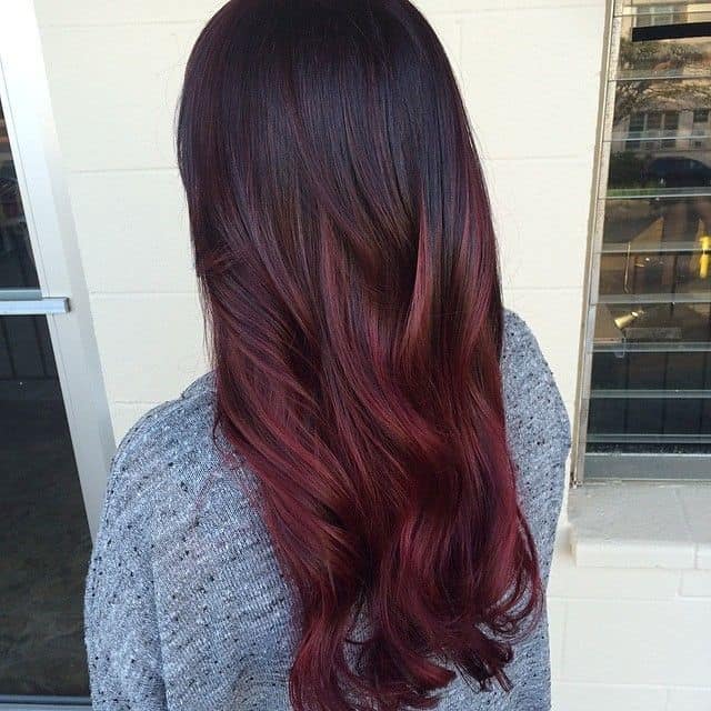 maroon ombre on long hair