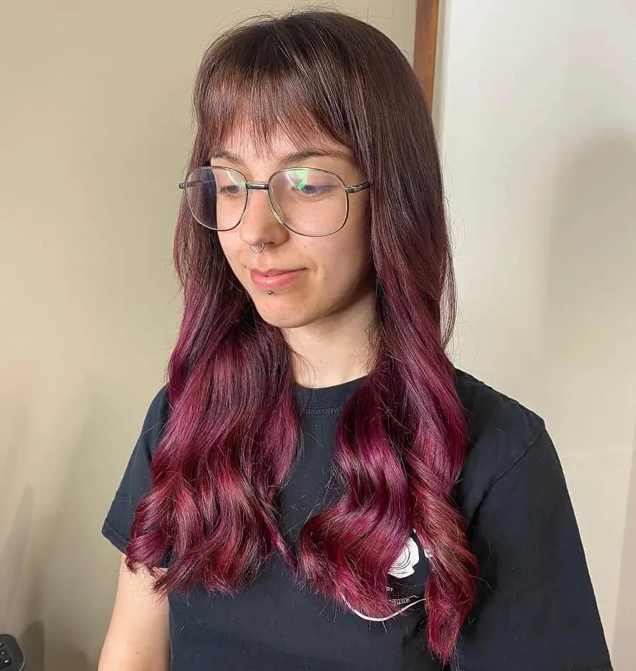 burgundy hair color with bangs