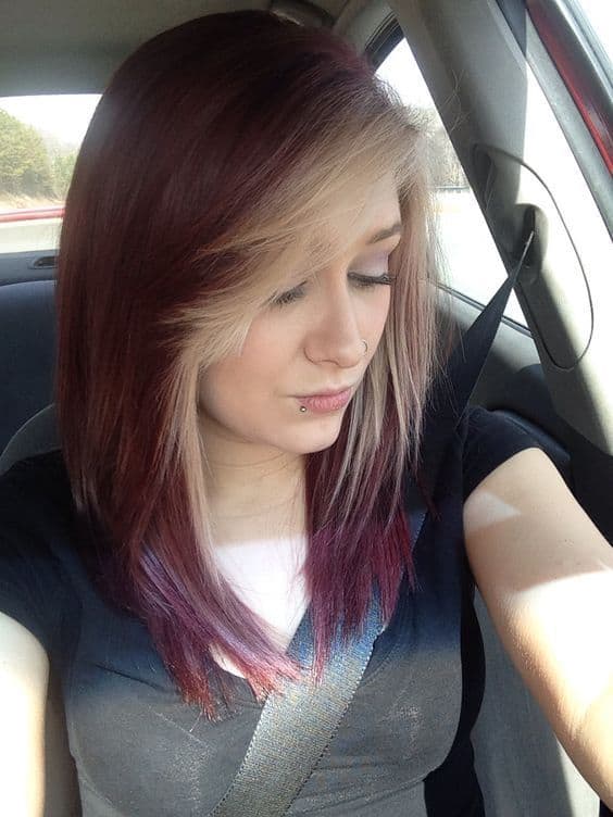 Straight burgundy hair with highlights