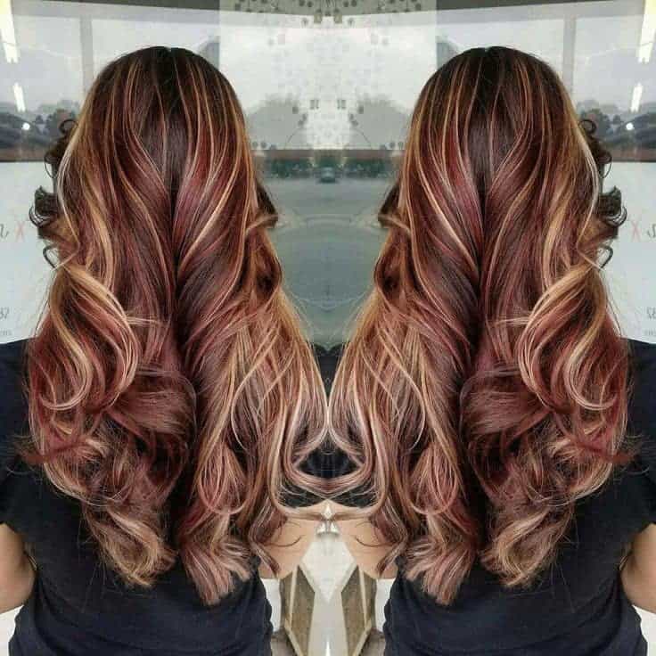 long burgundy hair with blonde highlights