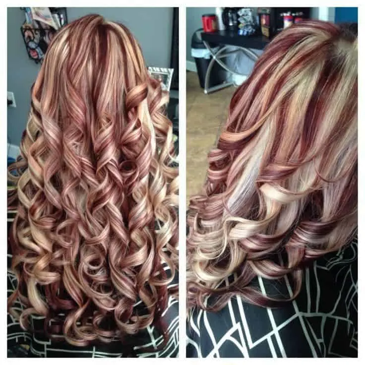 Burgundy Hair with Chunky Blonde Highlights