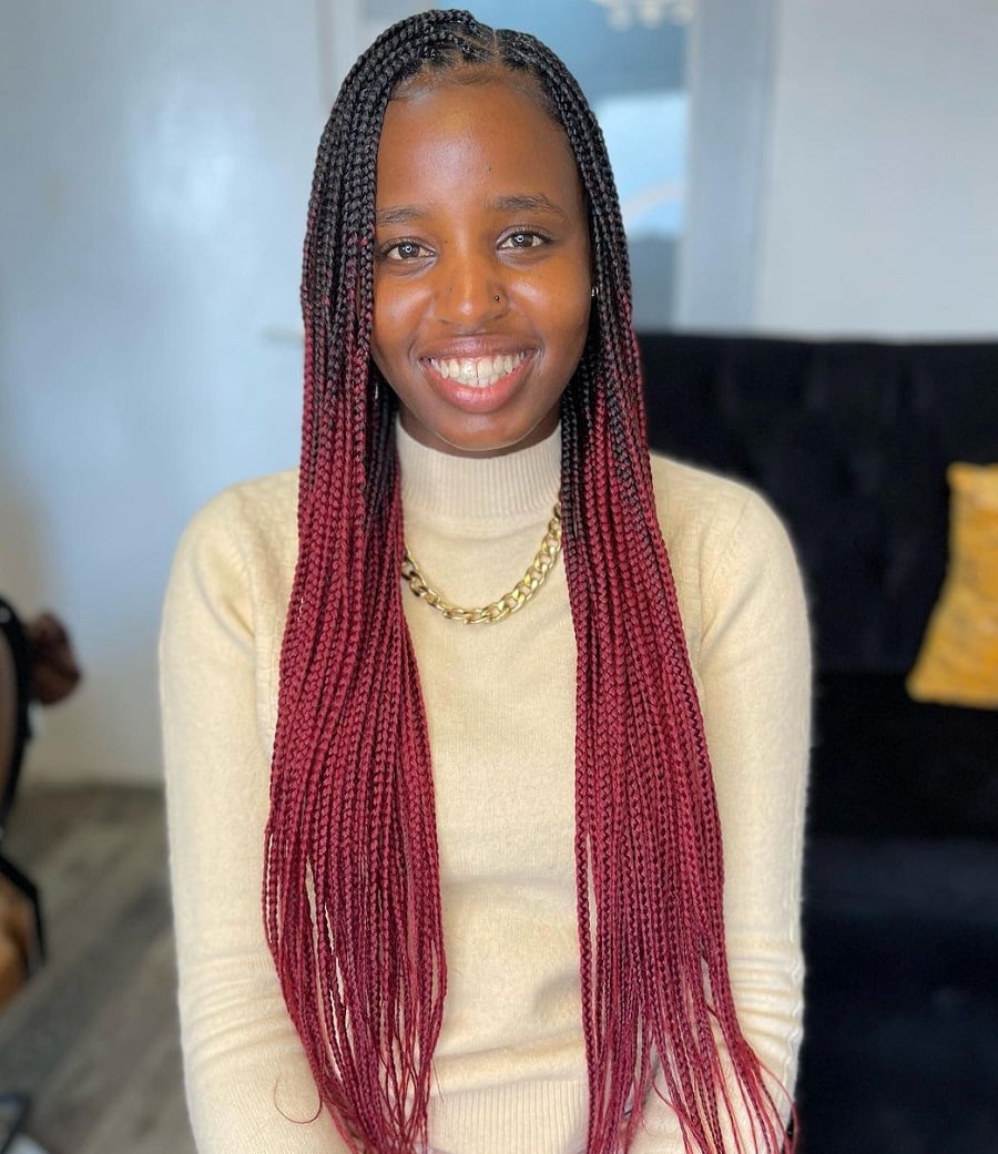 Burgundy Ombre Braids Without Knots