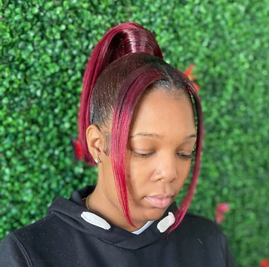 burgundy ponytail