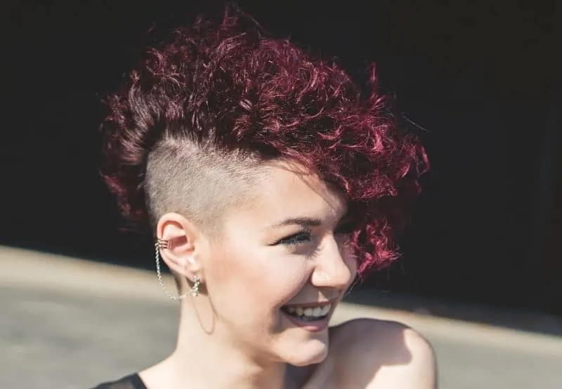 wine red short curly hair