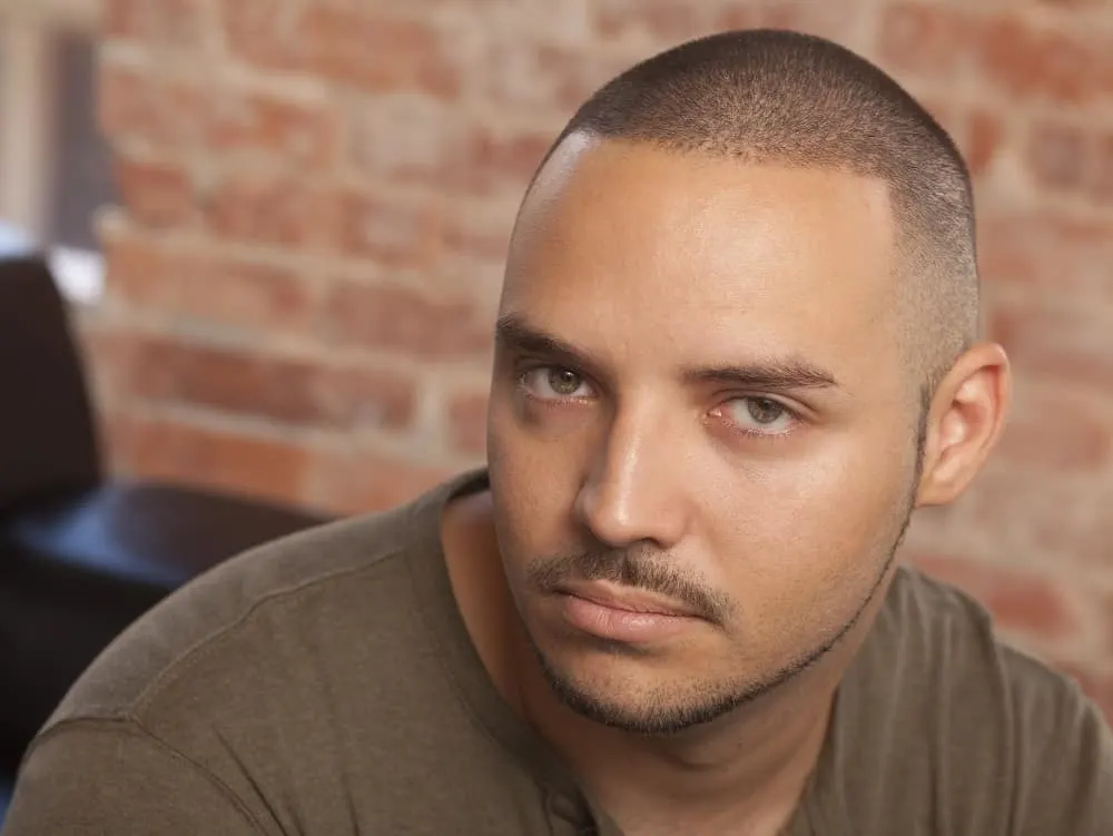 buzz cut and chinstrap beard