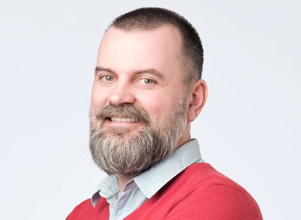 buzz cut and grey beard