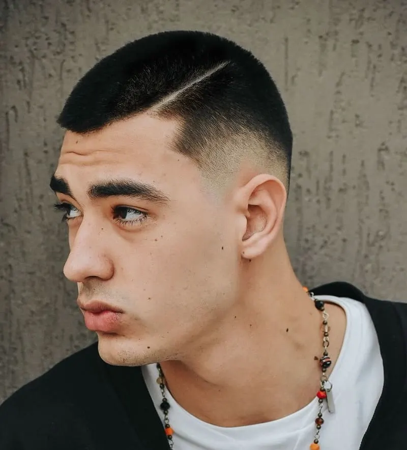 buzz cut fade with hard part