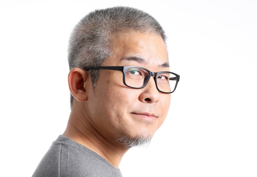 buzz cut for Asian men with glasses