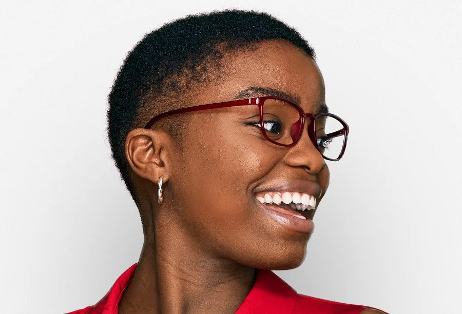 Buzz cut for black women with glasses