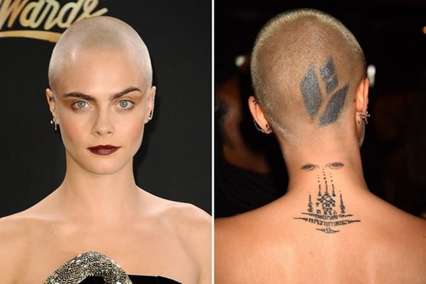 women's buzz cut with temporary tattoo