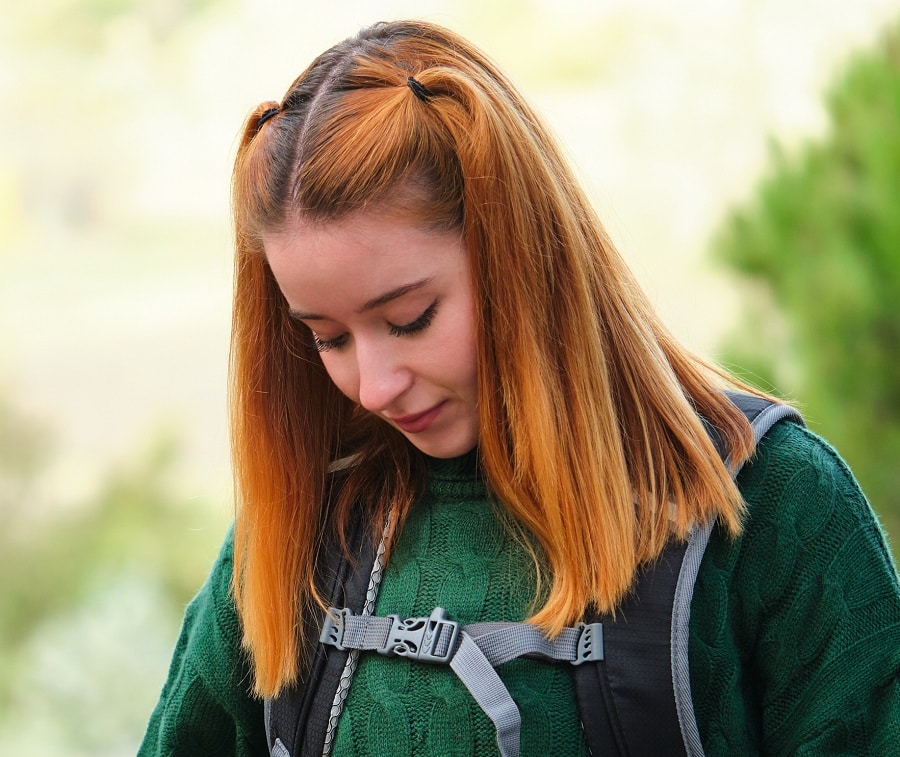 Camping hairstyle for red hair