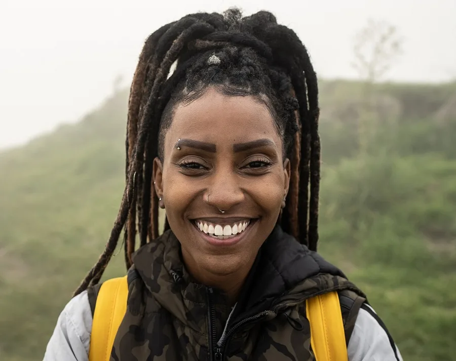 camping hairstyle with dreadlocks