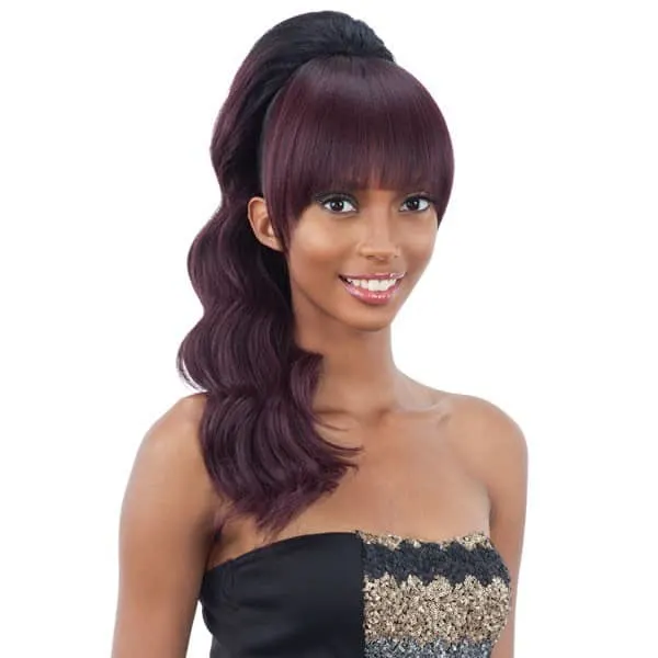 ponytail with weave and chinese bangs