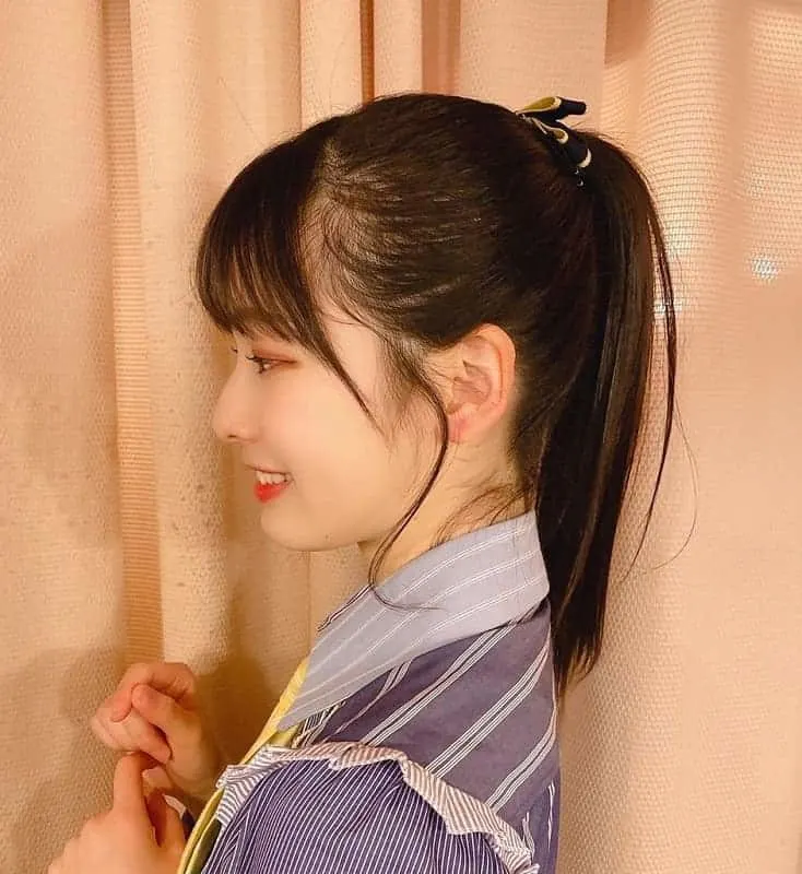 chinese bangs with ponytail
