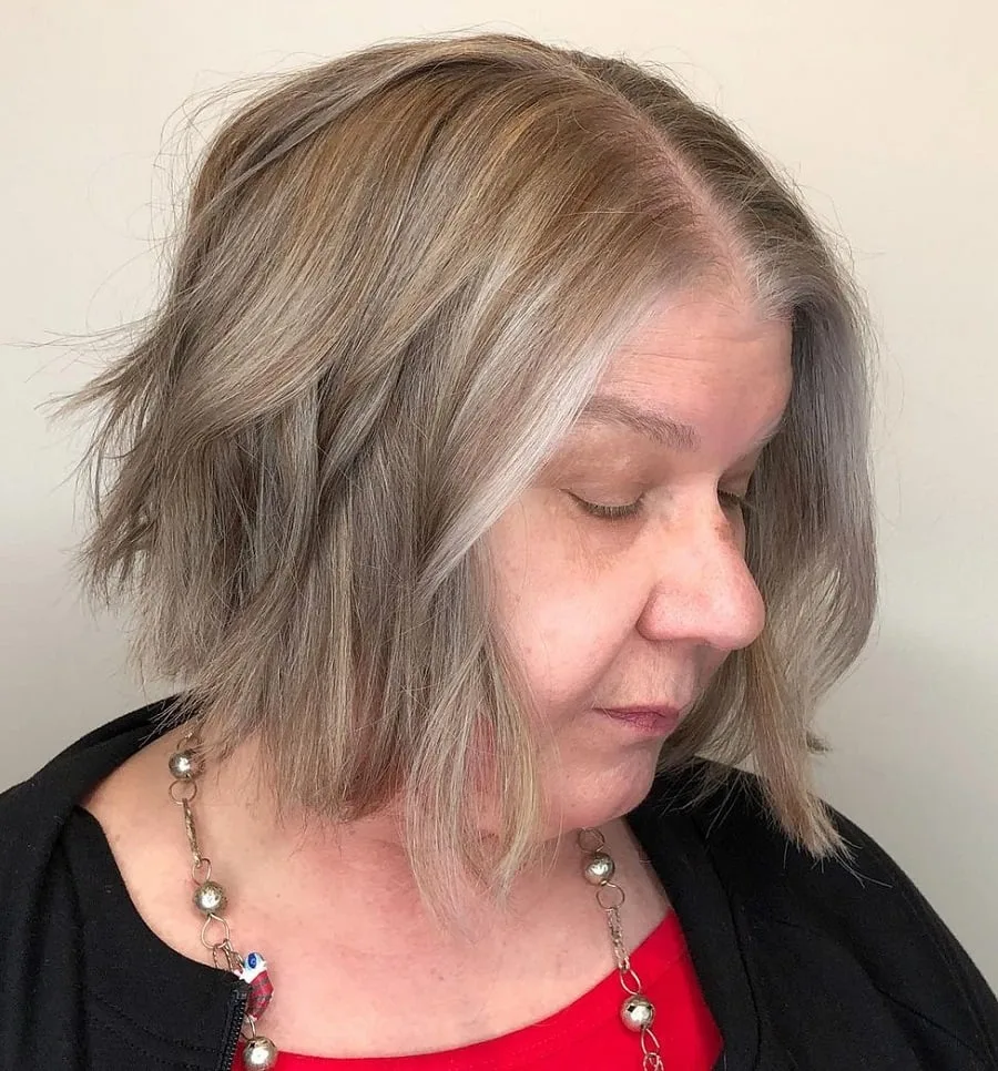 choppy gray hair with blonde highlights