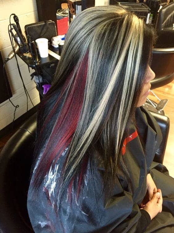 chunky highlights with red, grey and black color