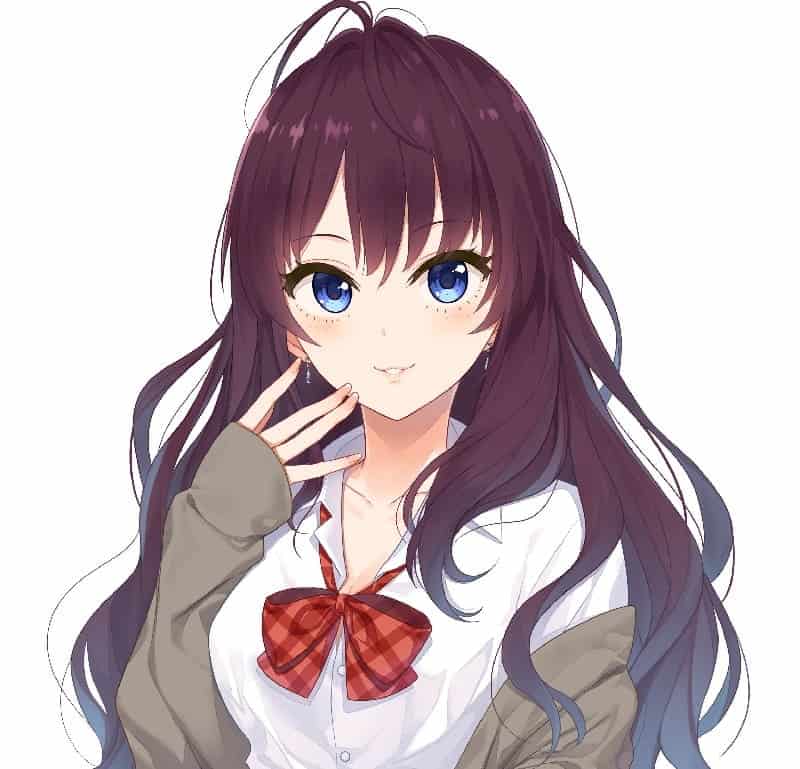 Anime Girl Long Brown Hair Blue Eyes 