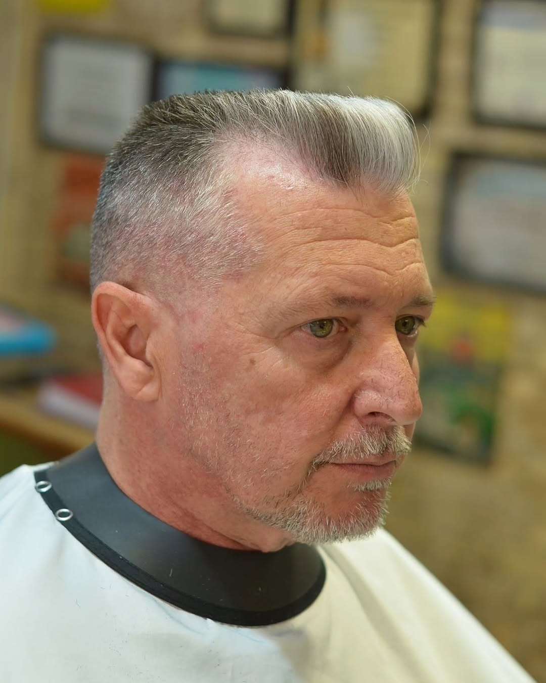 Old man featuring classic grey flat top haircut