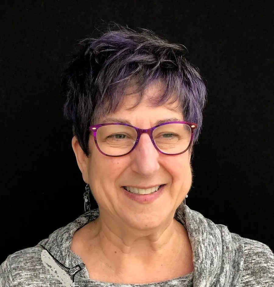 colored bangs for over 60 with glasses