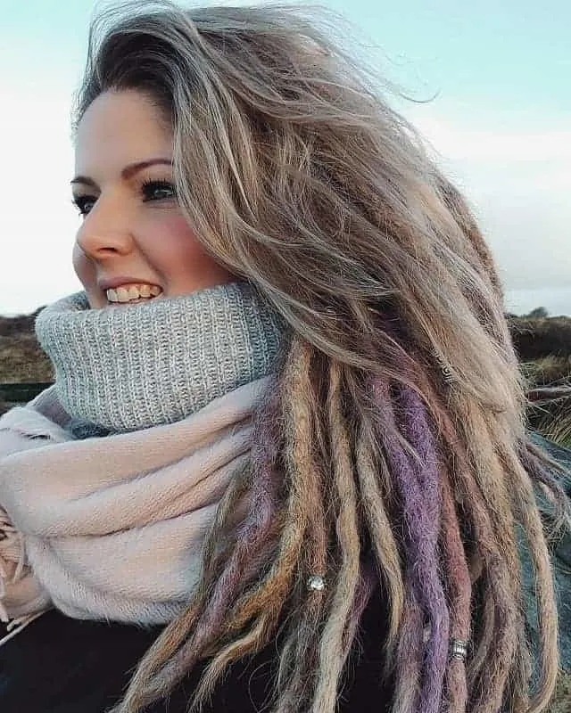 women with purple colored dreads