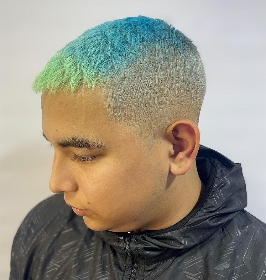 colored hair with fade for round face