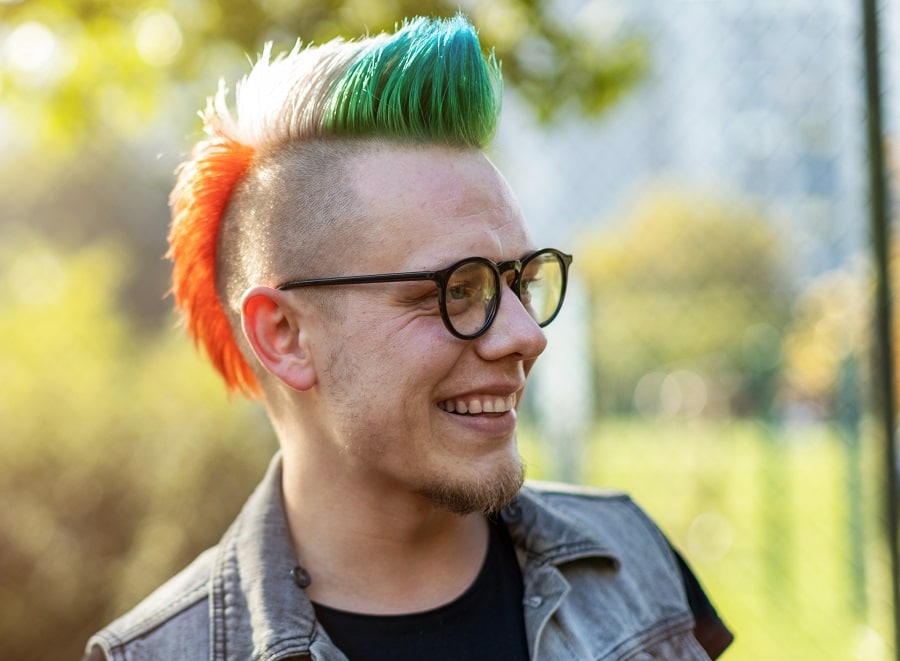colored mohawk with glasses
