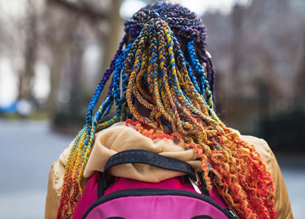 colorful box braids with curly ends