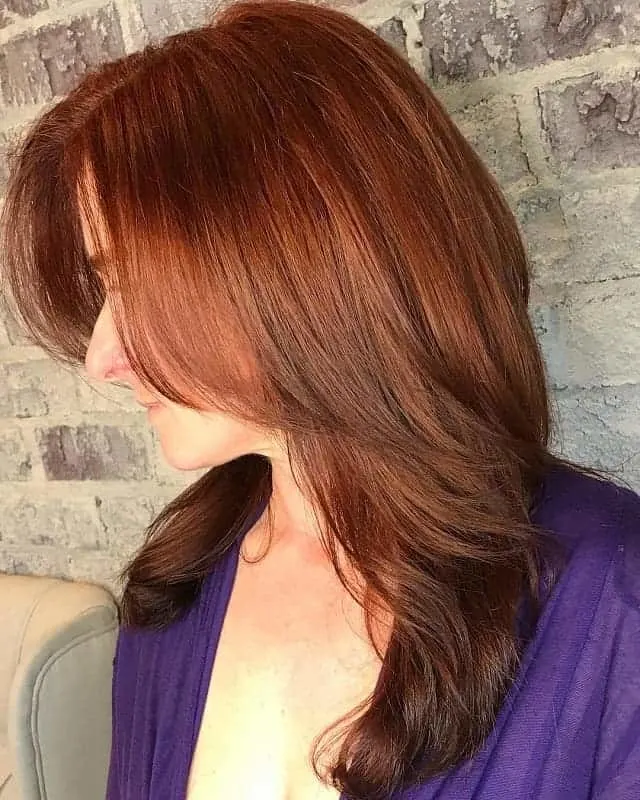Layered copper brown hair