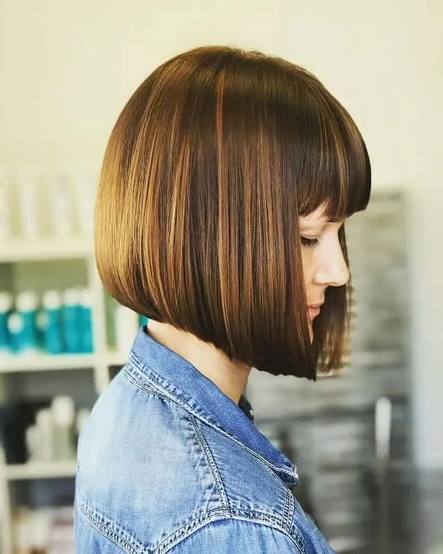 copper brown bob with bangs