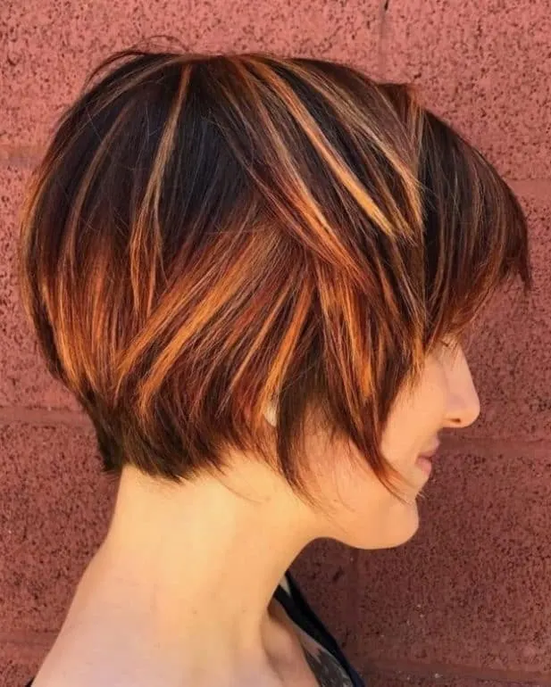 dark copper brown hair with highlights