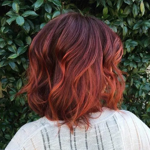 wavy copper ombre bob