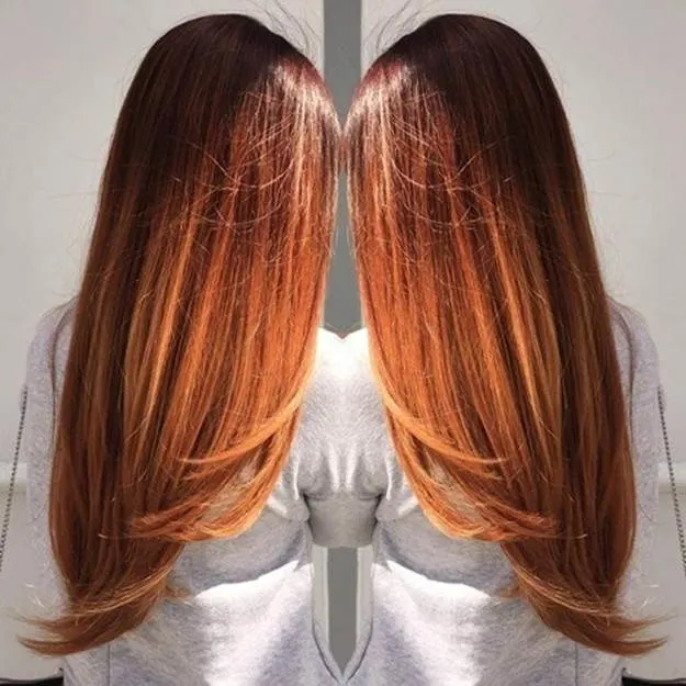copper ombre for long straight hair