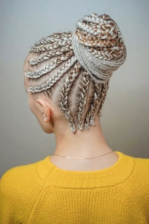 cornrows braided into a bun