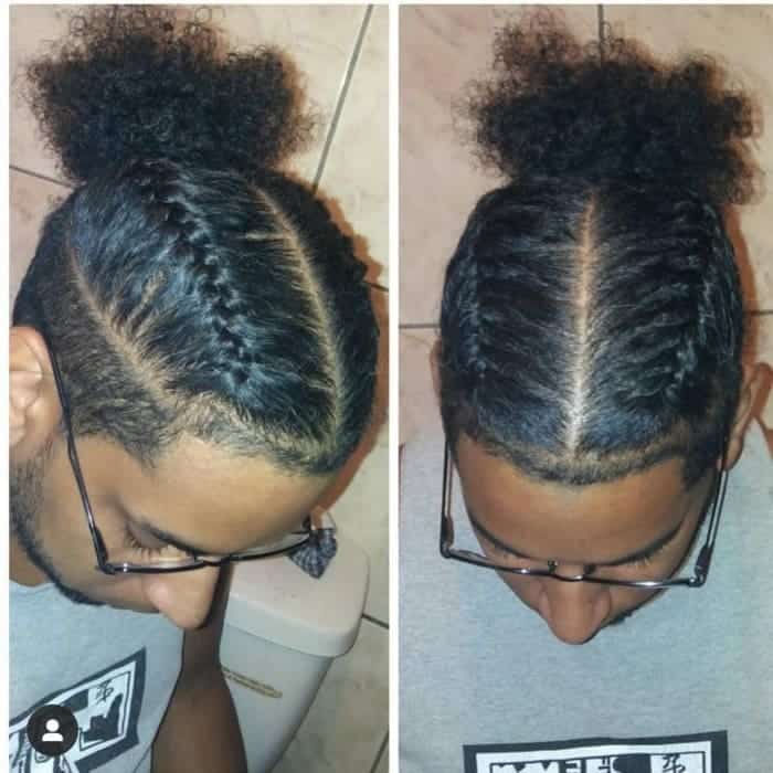 cornrow man bun for afro hair