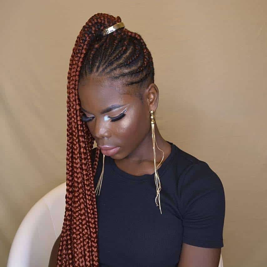 cornrow ponytail with colour