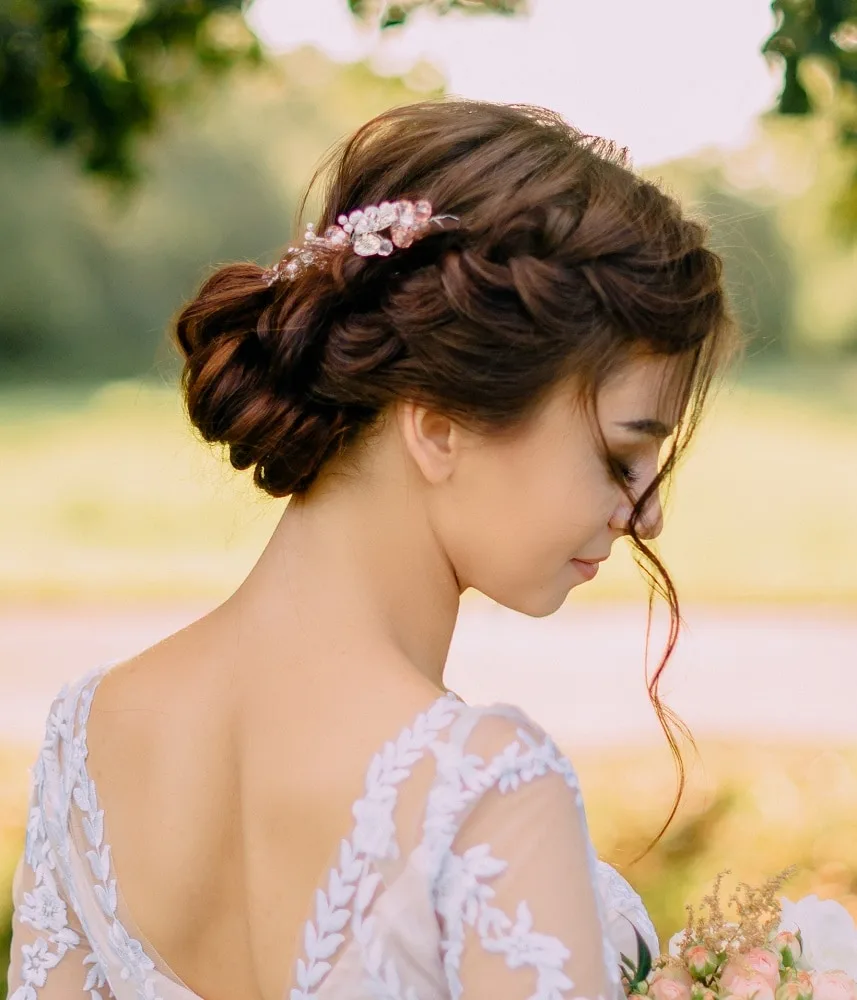 country wedding hairstyle with French braid