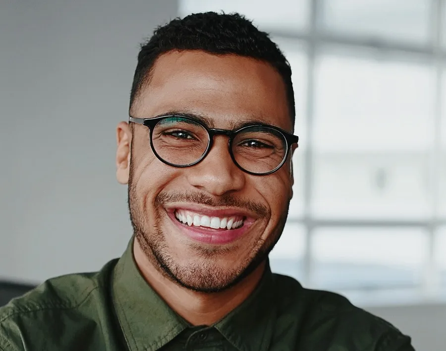 crew cut for black men with glasses