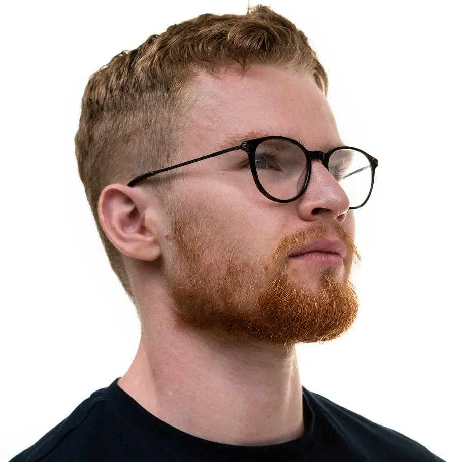 crew cut for red hair with glasses