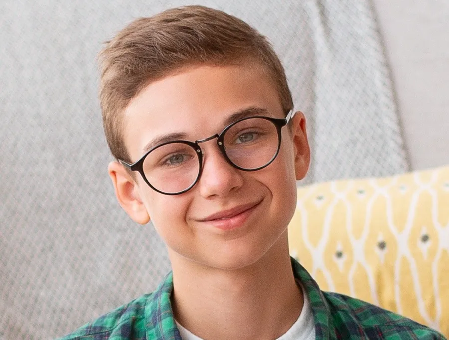 crew cut for teen boy with glasses