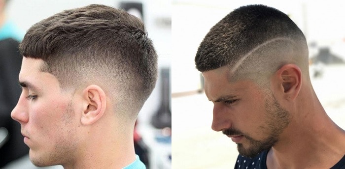 Fade and tapered sides of crew cut and buzz cut