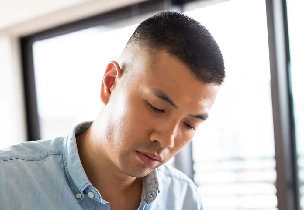crew cut with bald fade for Asian men